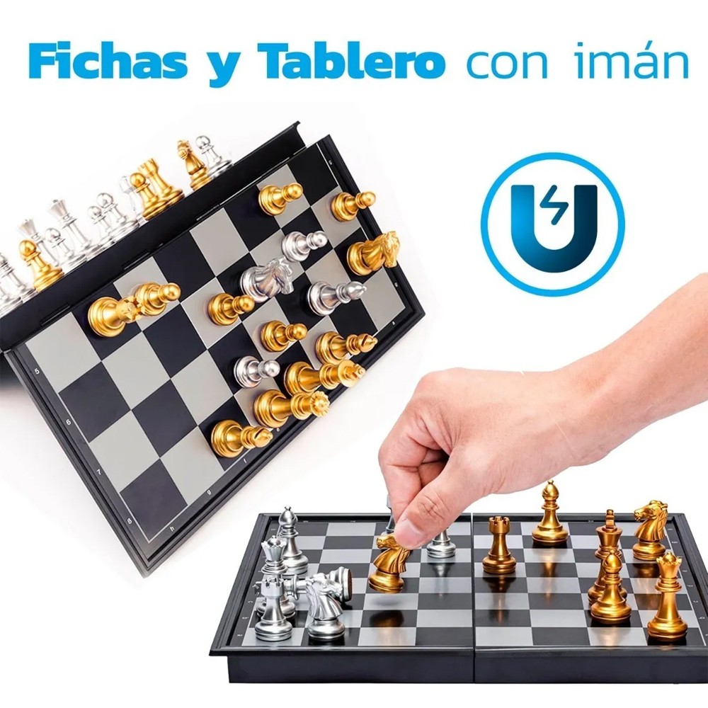 Ajedrez Profesional Magn&eacute;tico Dorado Tablero Plegable 25cm . image number null