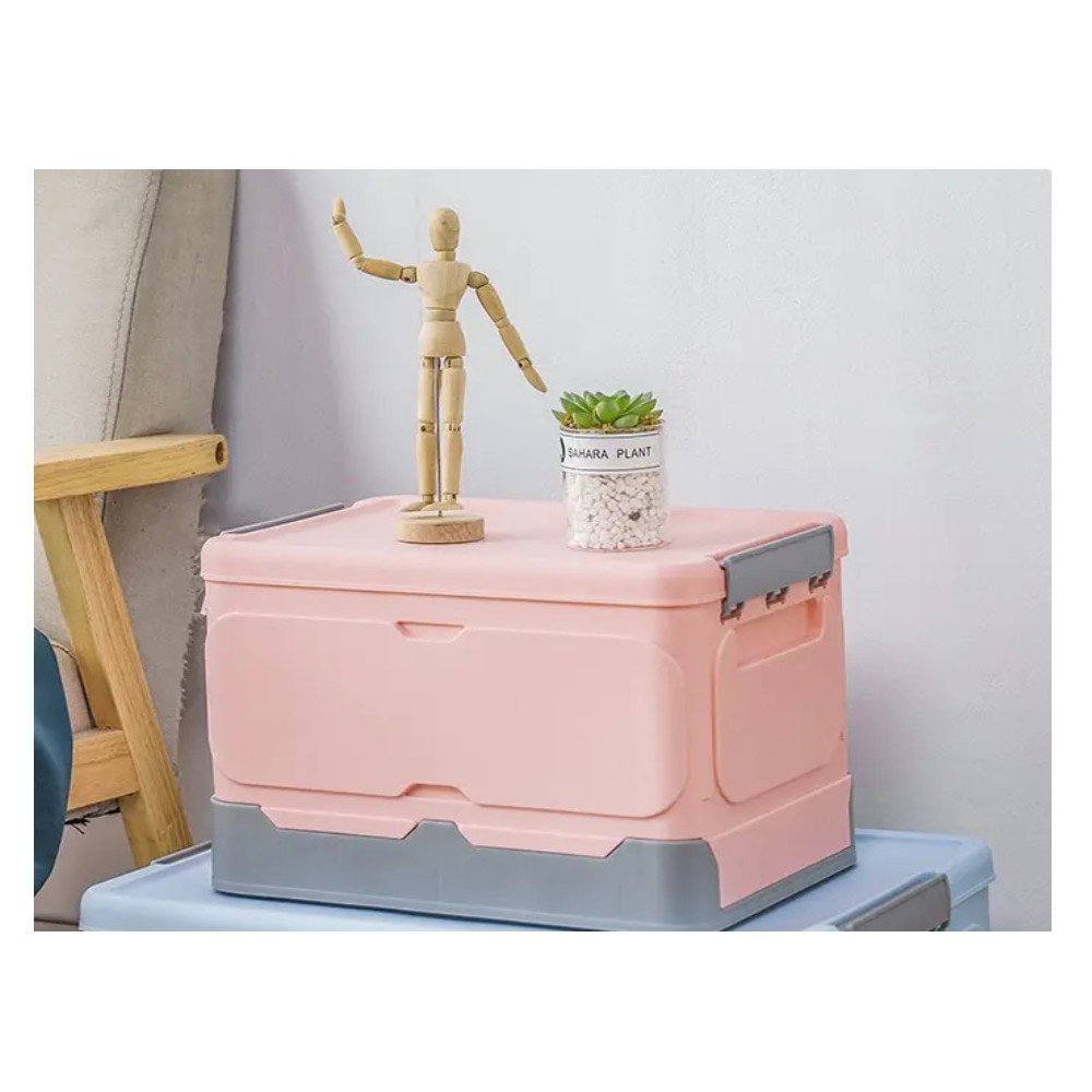 Caja Almacenamiento Plegable Pl&aacute;stico Organizador Con Tapa Rosa image number null