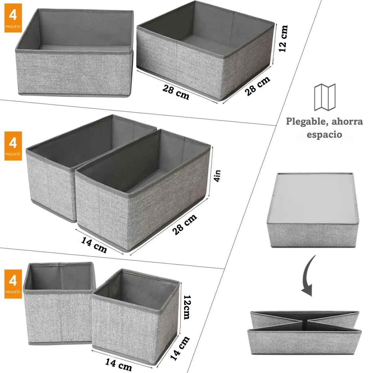 Cajas Organizadoras De Tela Plegables 12 Piezas Color Gris image number null
