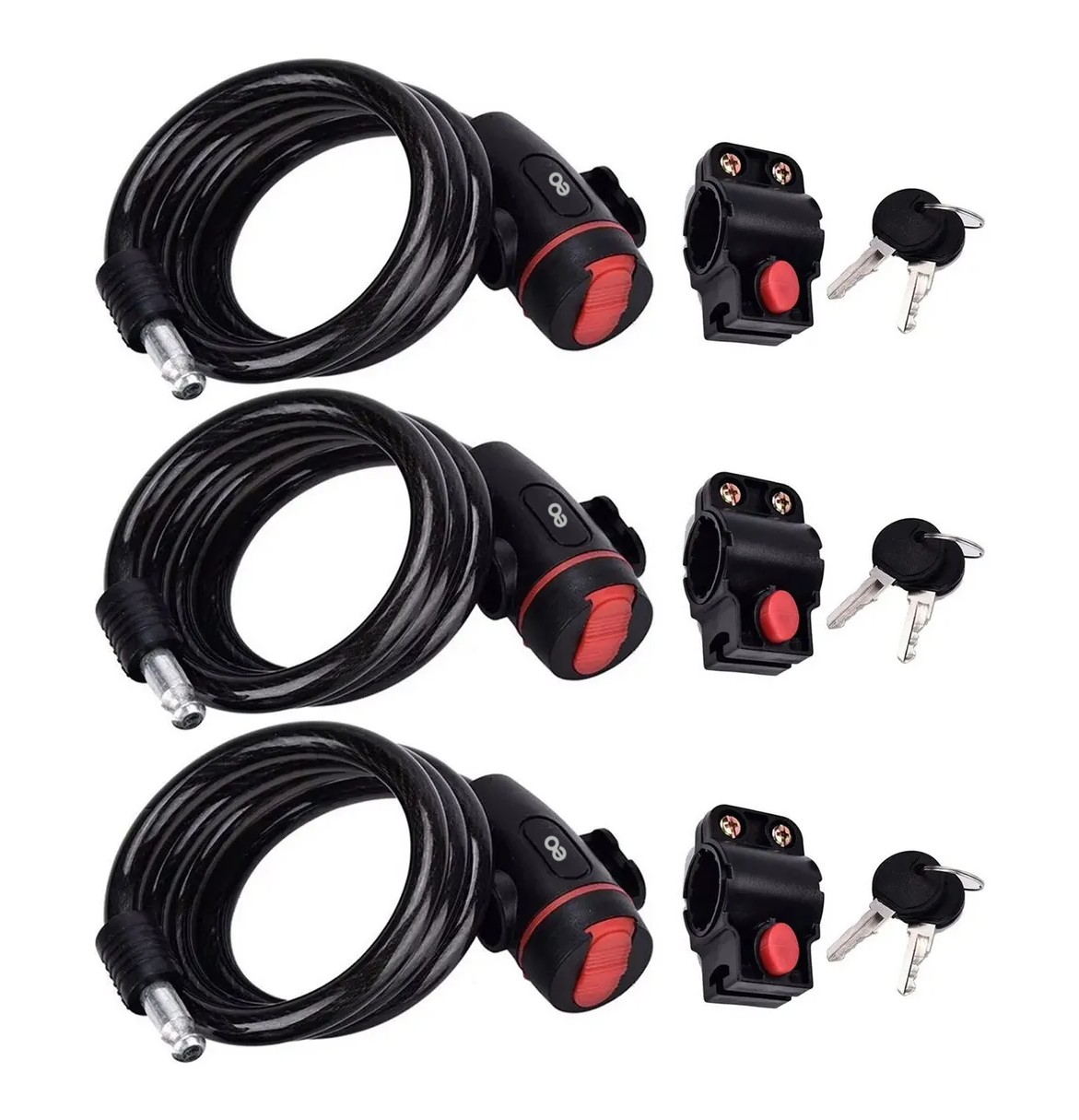 Set 3pcs Candado De Bicicleta Con Cadena De Seguridad Doble Llave 64cm image number null