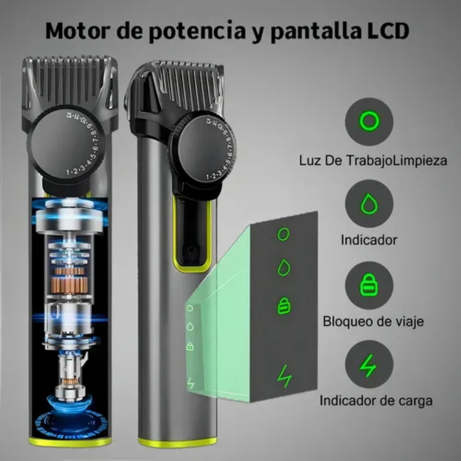 Rasuradora El&eacute;ctrica Barba Afeitadora 4 En 1 Kit Gris Verde image number null