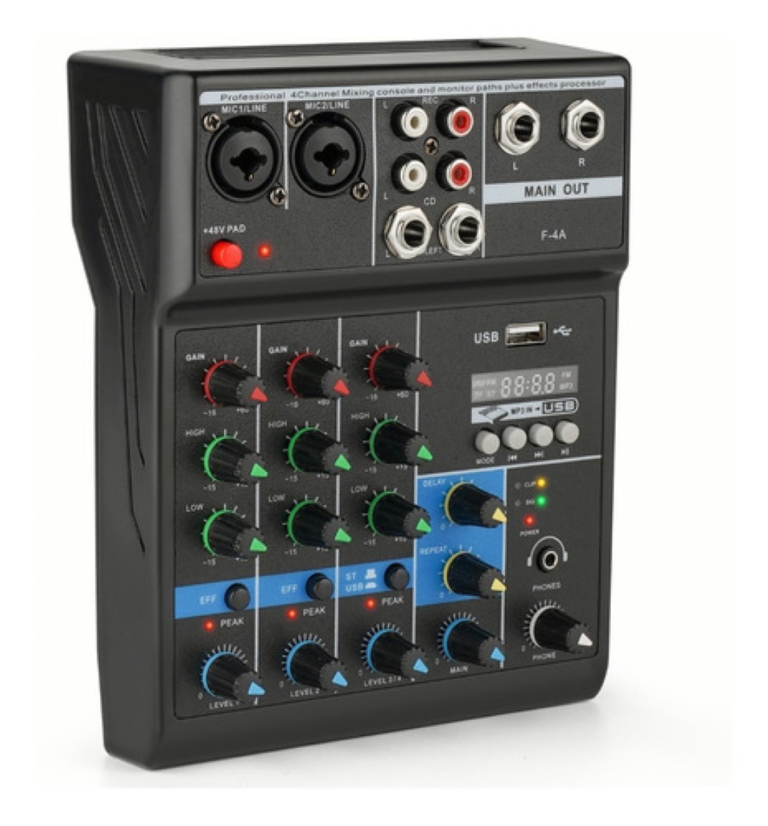 Mezclador De Audio Bluetooth 4 Canales De Consola Tarjeta NEGRO. image number null