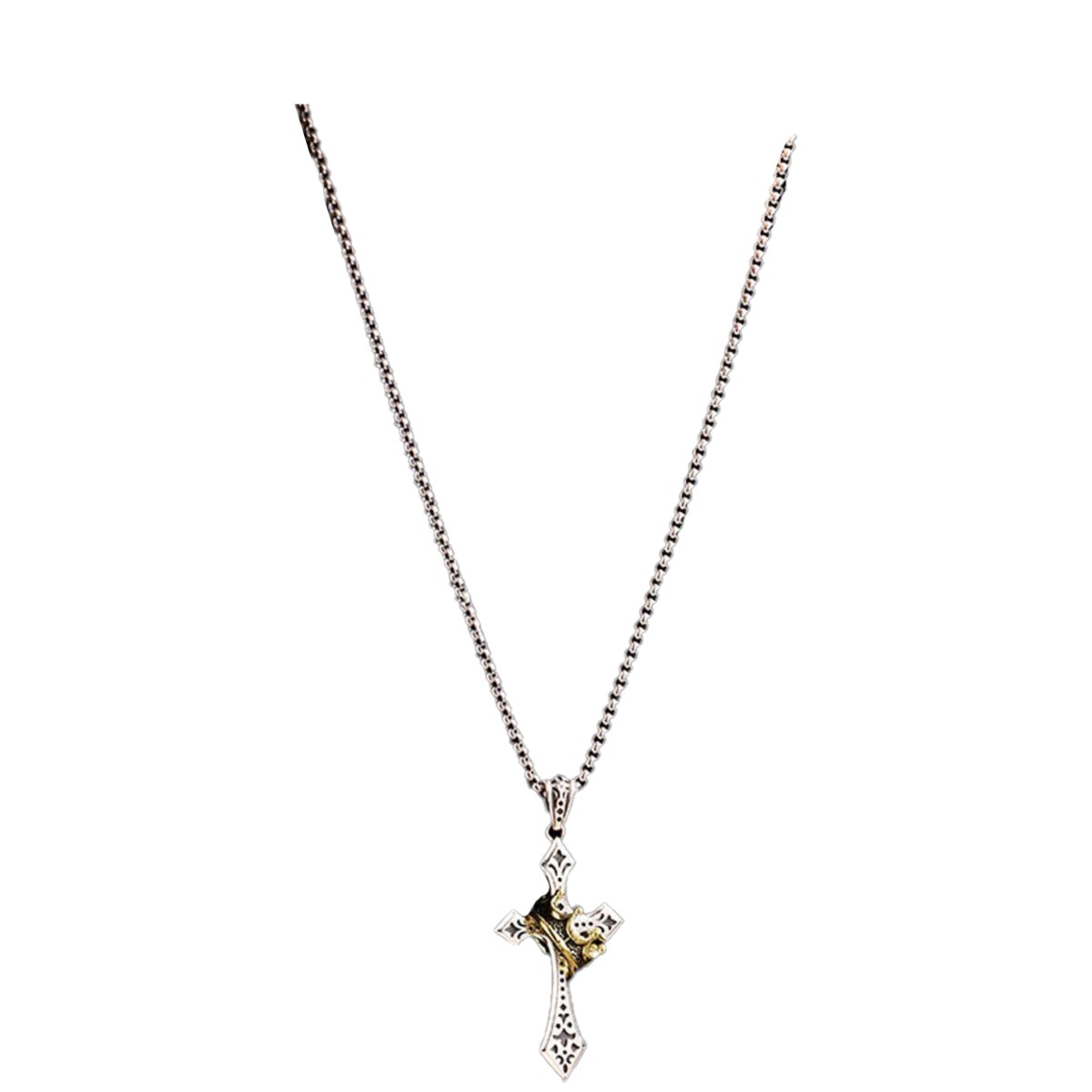 Collar Hombre Cruz Cadena Con Corona Anillo Acero Inoxidable image number null