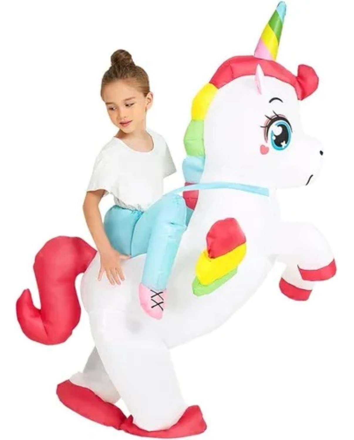 Disfraz Inflable De Unicornio Para Ni&ntilde;os 85-125cm Blanco Rojo image number null