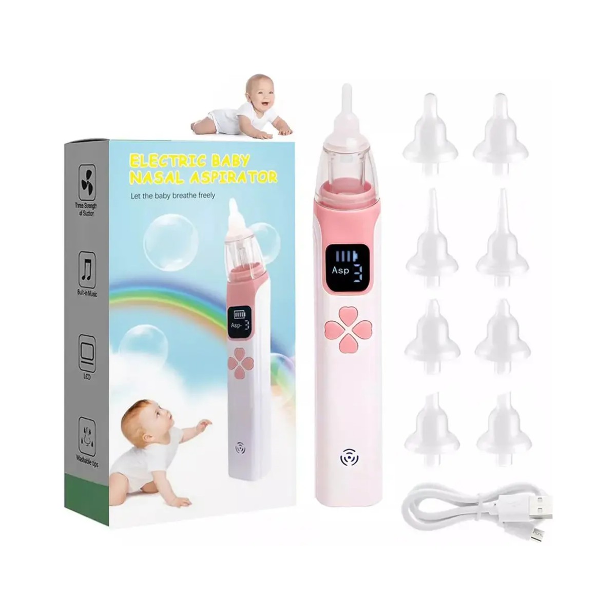 Aspirador Nasal Beb&eacute; Saca Mocos Seguro El&eacute;ctrico Limpiador Color Rosa image number null