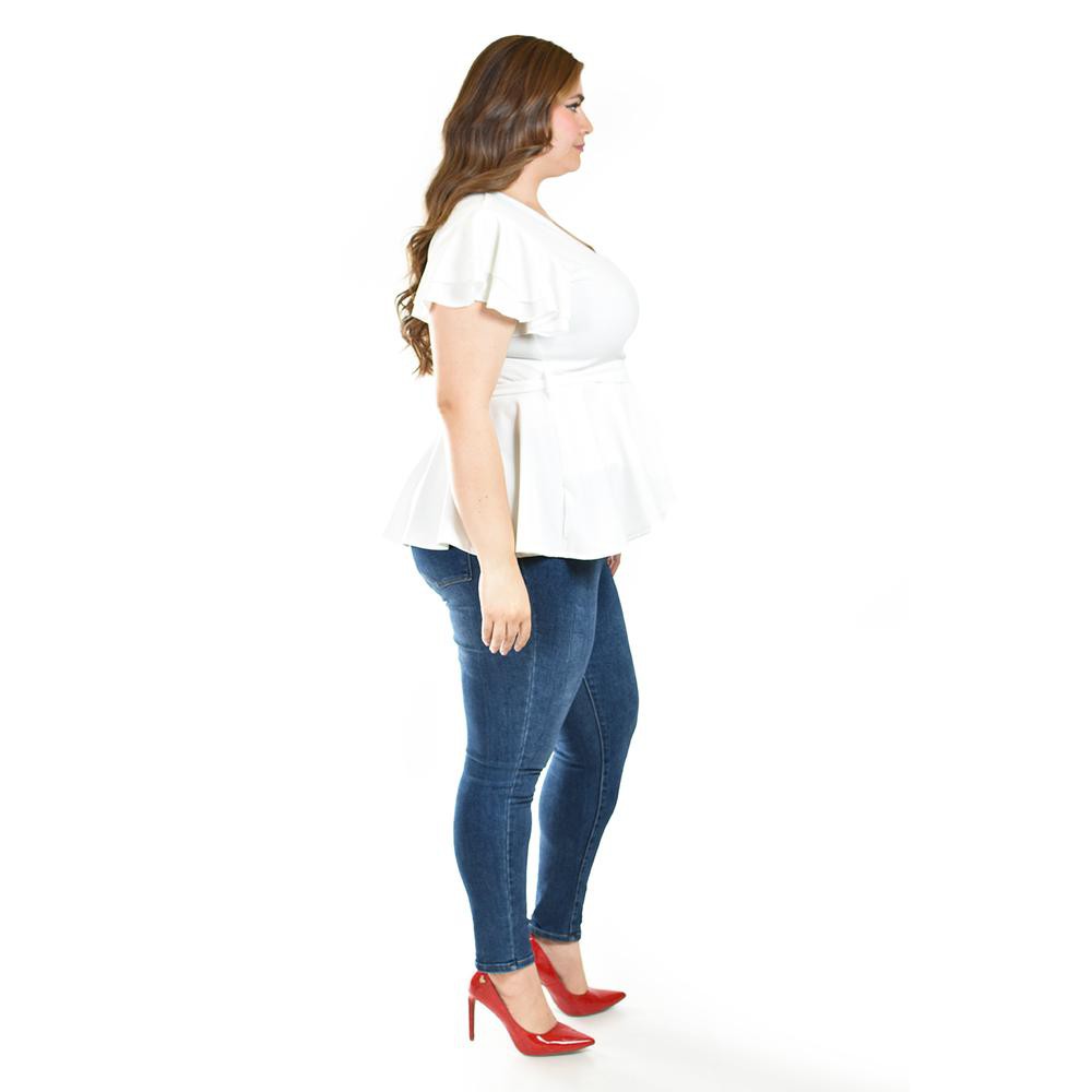 Blusa de corte peplum Roman Fashion /Juvenil, 1869 (Blanco) image number null