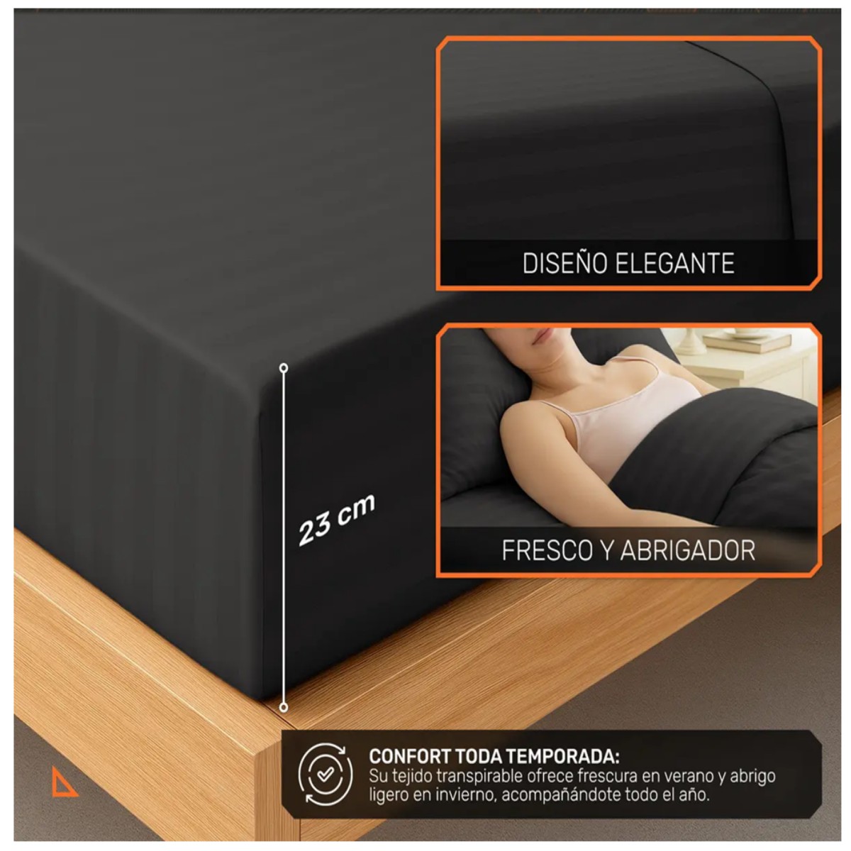 Juego de S&aacute;banas Matrimonial 3000 Hilos Suave Dise&ntilde;o Rayado 4 Piezas Negro image number null