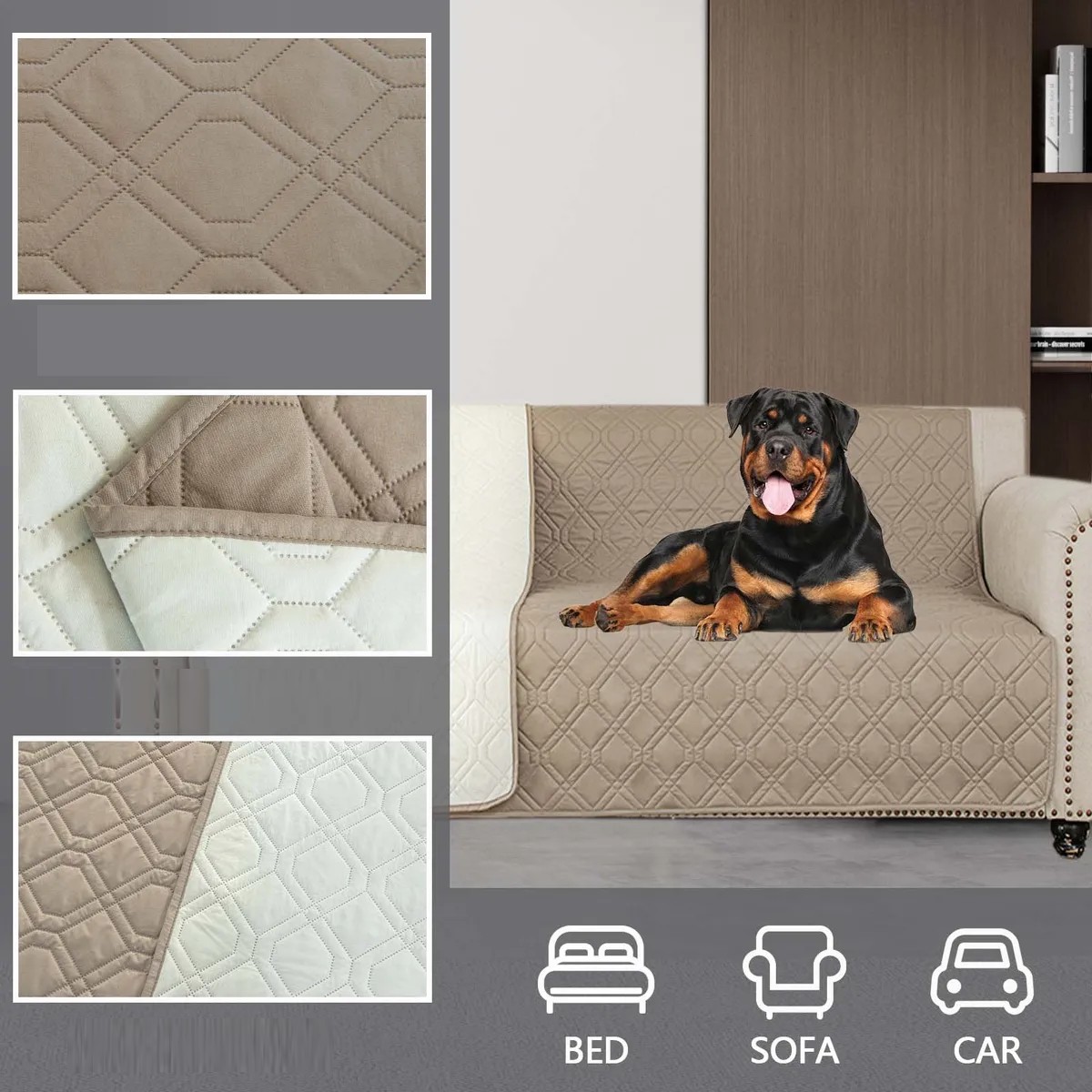 Funda Impermeable De Colch&oacute;n Para Mascotas Cama Anti Manchas Caqui image number null