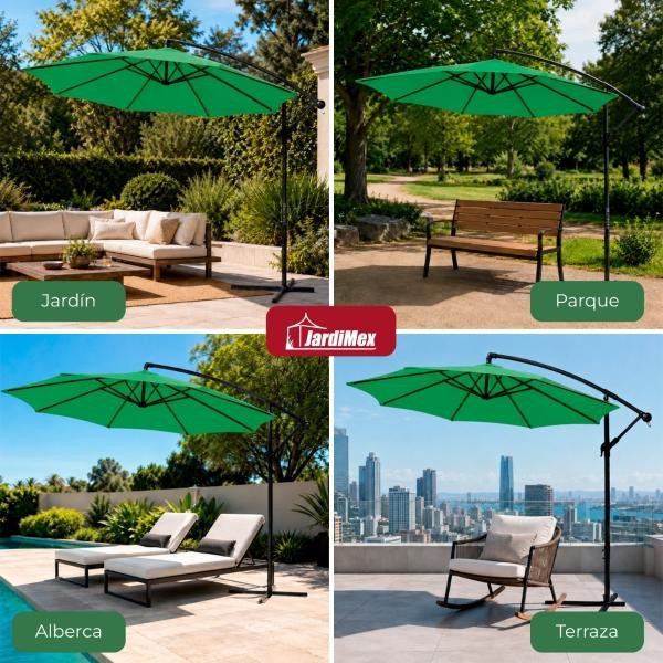 Sombrilla Jardin 3 mts Diametro Playa Sol Lateral Exterior Verde image number null