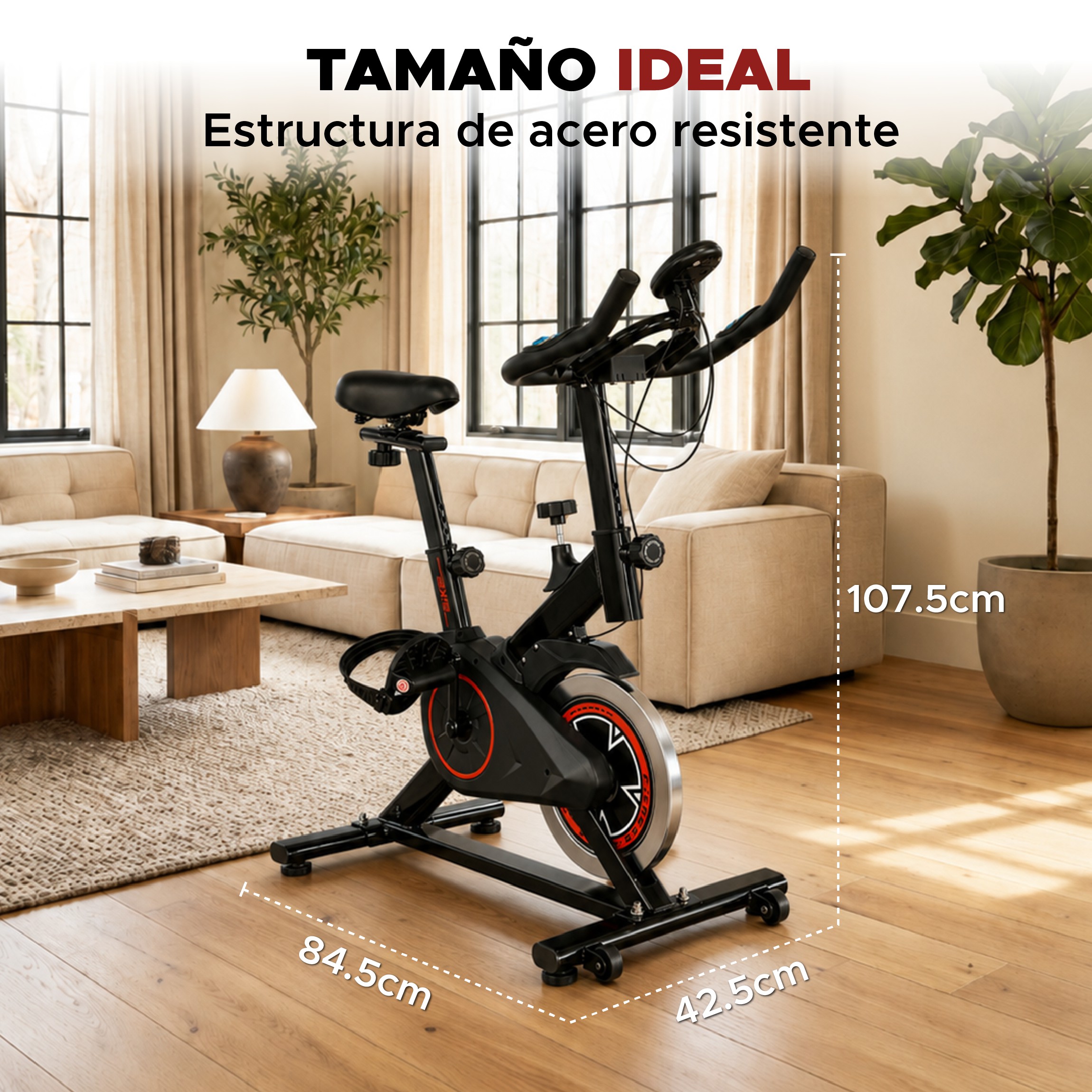 Bicicleta de spinning X-Rush negra con disco de inercia de 6 kg, monitor digital y transmisi&oacute;n silenciosa image number null
