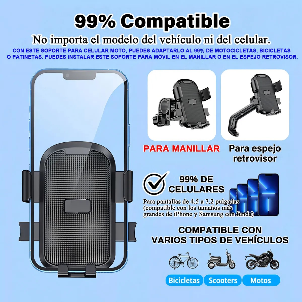 Soporte Celular Moto Bicicleta Universal Negro 4-7 Pulgadas image number null