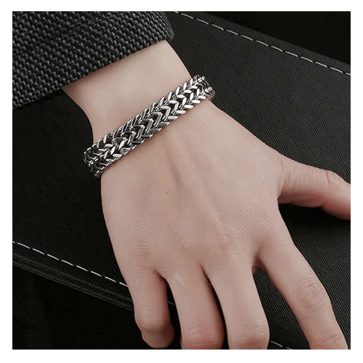 Pulsera Cubana Plata De Acero Inoxidable Hombre Con Doble Color 21cm image number null