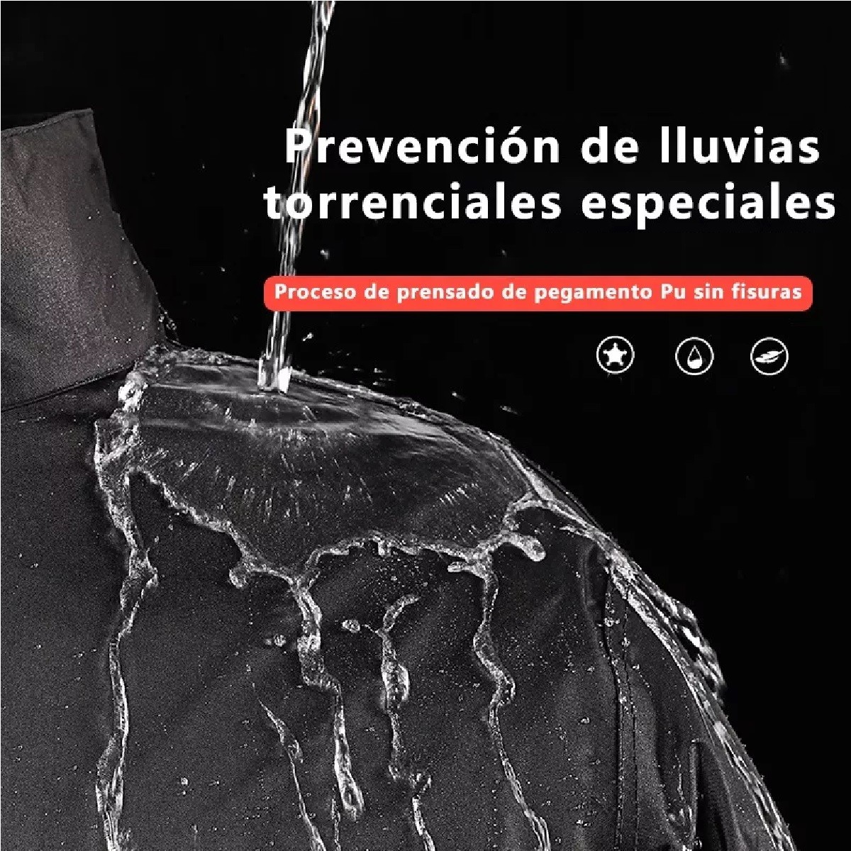 Impermeable Motociclista Reflejante Con Capucha Alta Negro/Rojo XXL. image number null