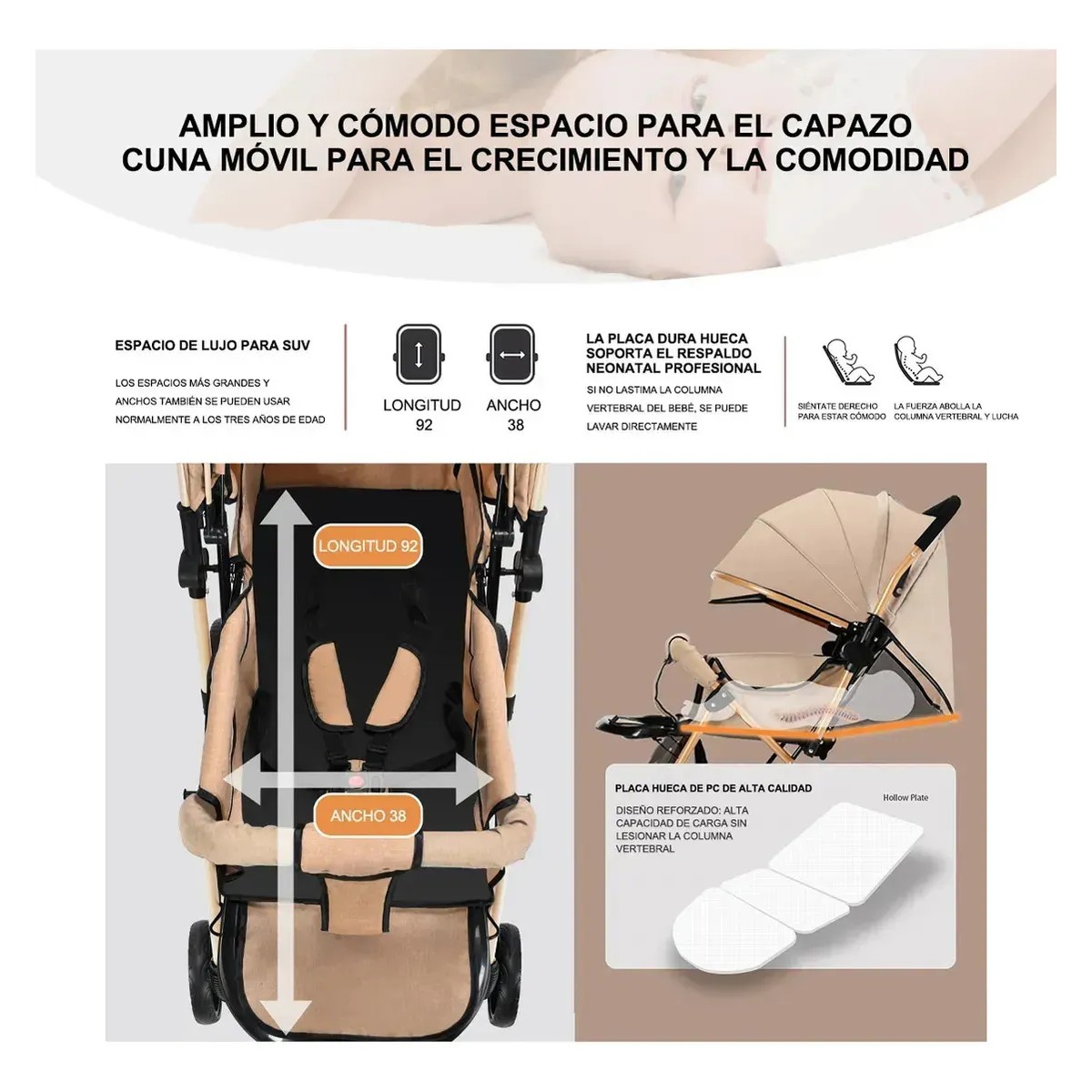 Carriola Ligera 3 En 1 Reclinable Tipo Cuna Gris image number null