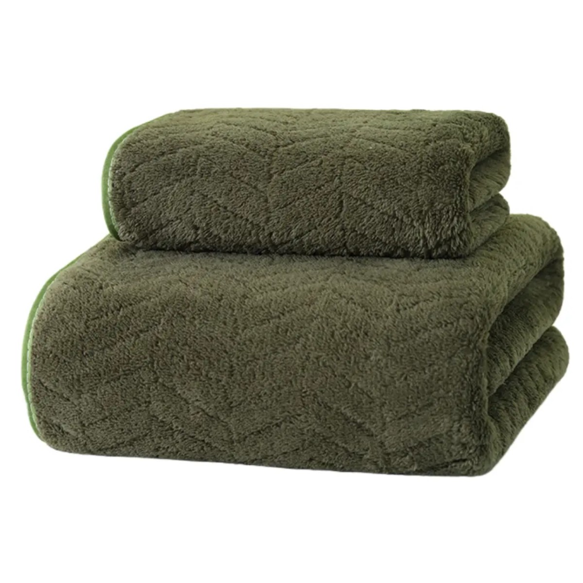 Toallas Ba&ntilde;o Completo Grande Lana Coral Suave 2 Piezas Verde Oscuro image number null