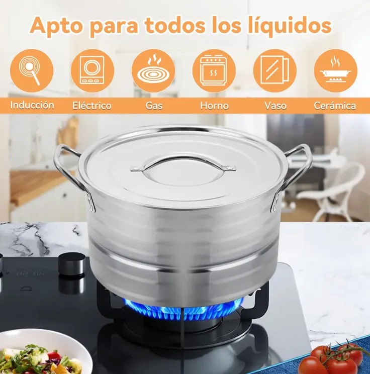 OFERTA Juego De Vaporera 15pzs Ollas De Acero Inoxi Inducci&oacute;n 25l Plateado image number null