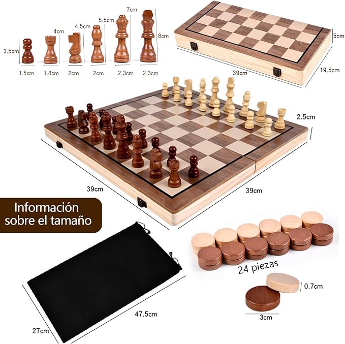 Juego de Ajedrez de Madera Plegable con Piezas image number null