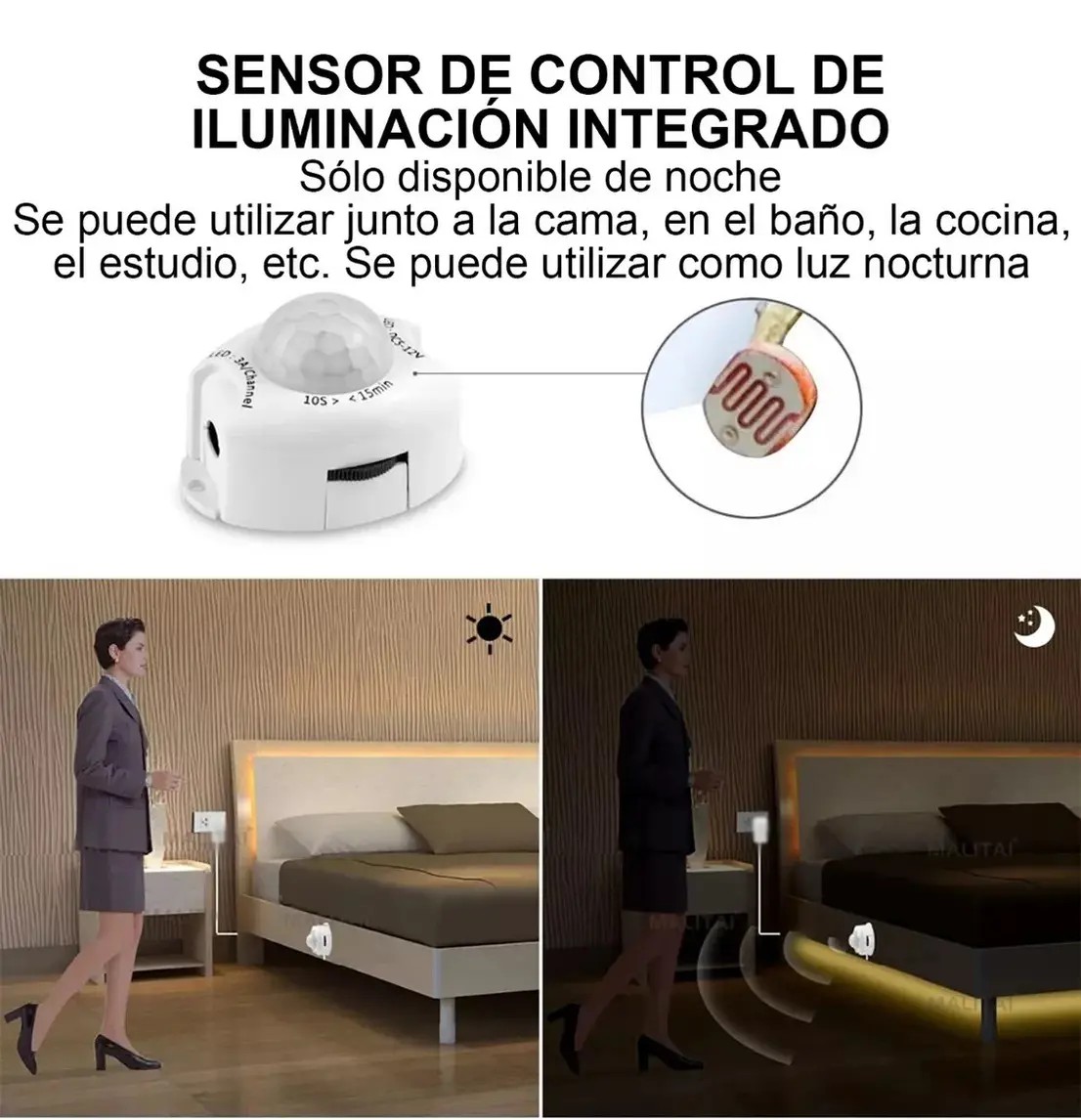 Tira Luces Led Sensor Para Cuartos 5m Luz Blanco C&aacute;lido image number null