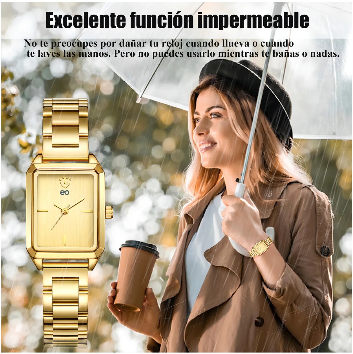 Reloj Mujer Elegante Dorado Cuarzo De Acero Inoxidable Resistente Al Agua image number null