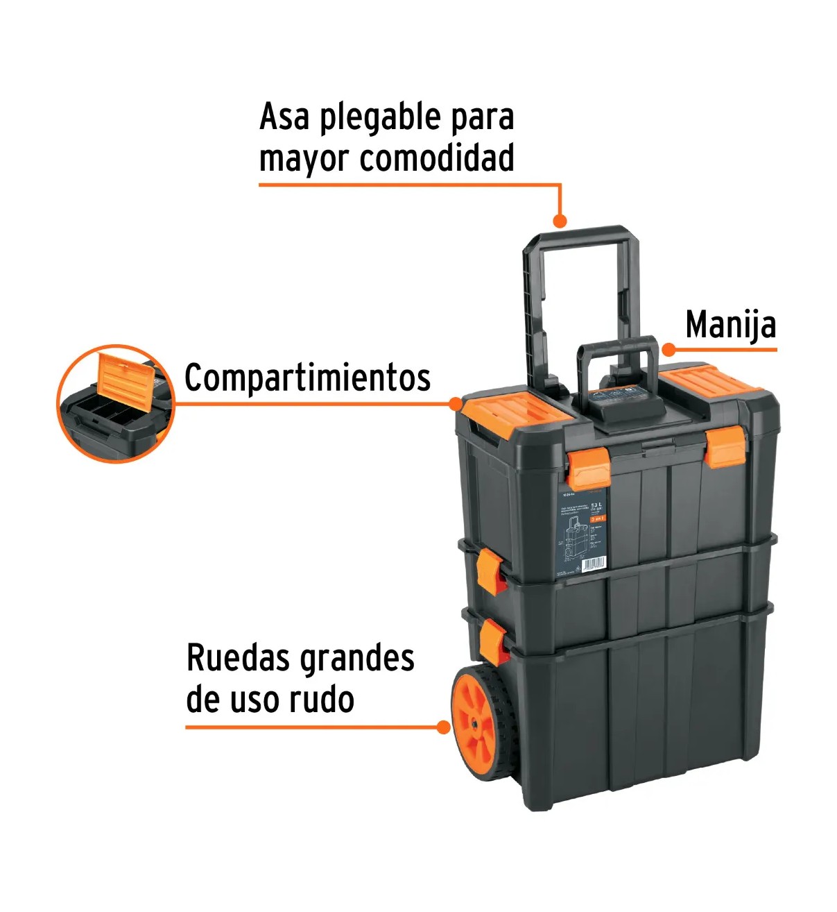 Caja Para Herramientas 19 X25 3 En 1 Desmontable Malubero Color Negro image number null