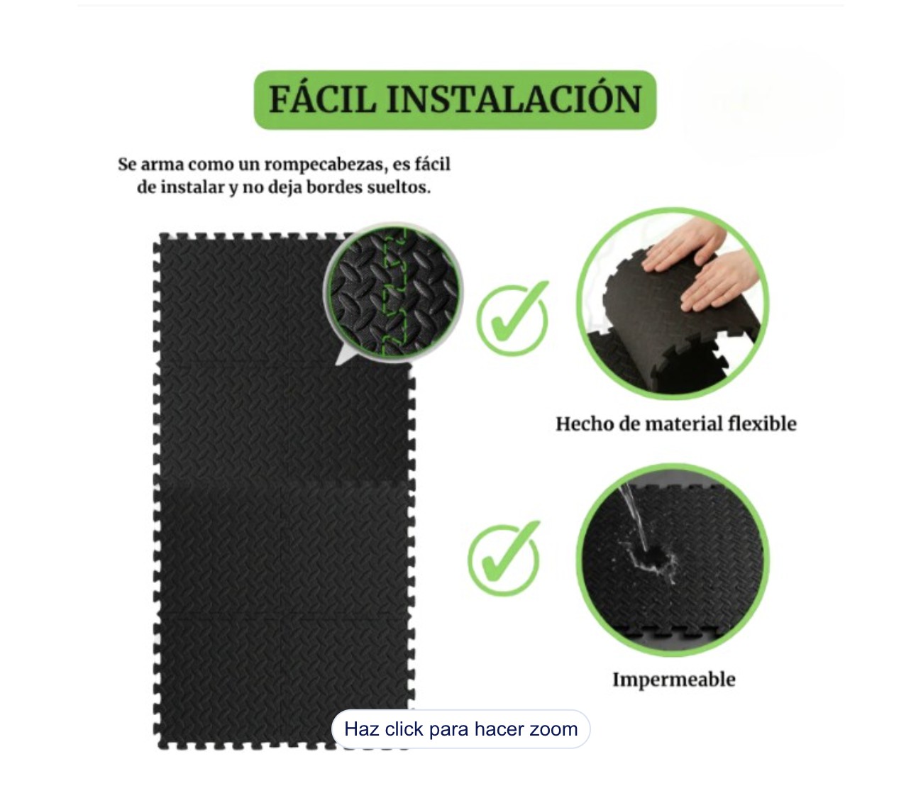 Tapete Para Gimnasio Negro Antiderrapante 60x60 8 Piezas Modelo Negro image number null