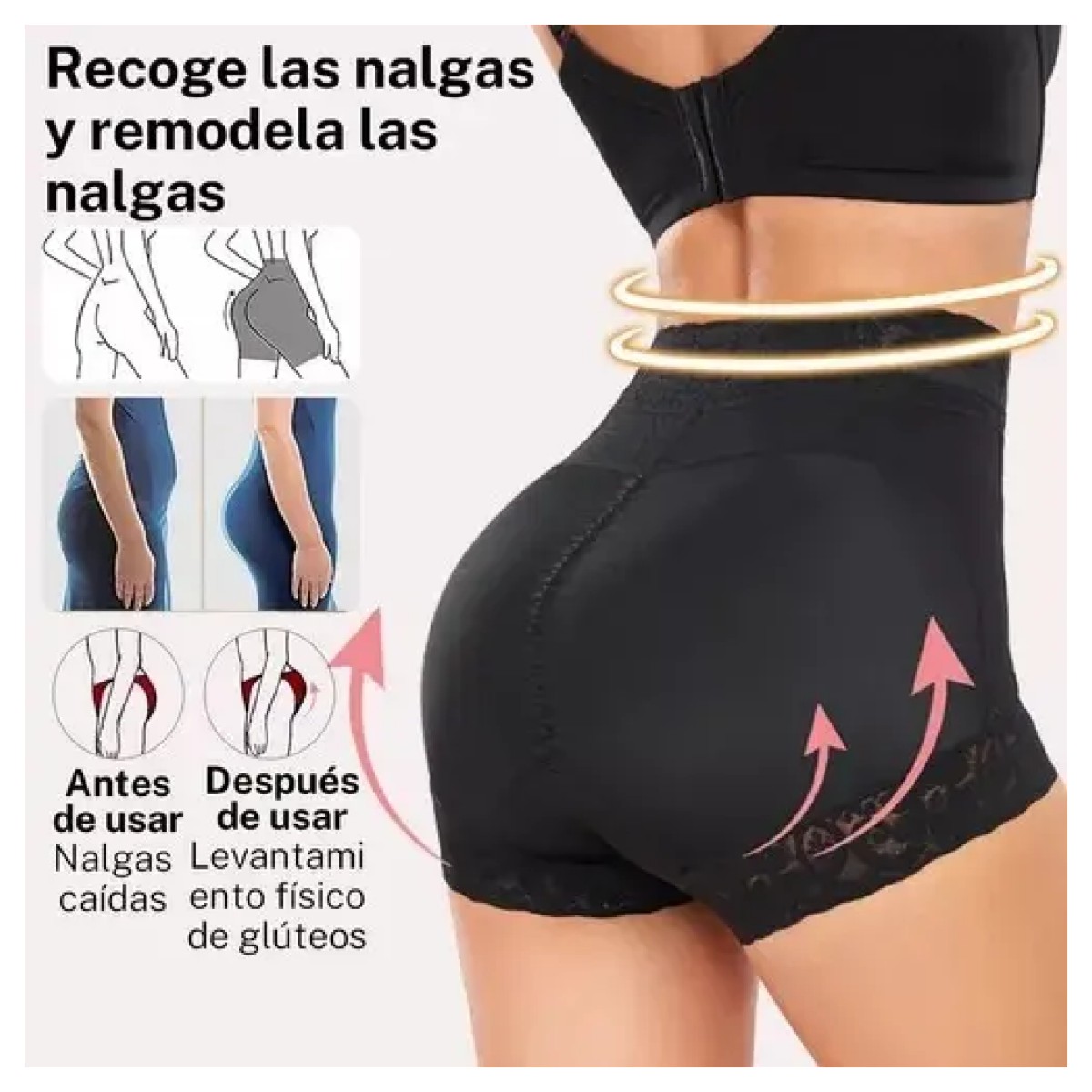Panty Short Faja Mujer Levanta Gl&uacute;teos Color Negro Talla: 2XG image number null