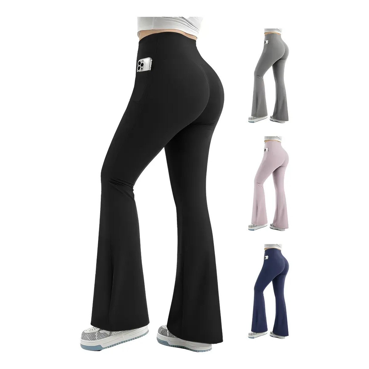 Leggings Deportivos Con Bolsillo Pantalones De Pierna Ancha Negro Talla M image number null