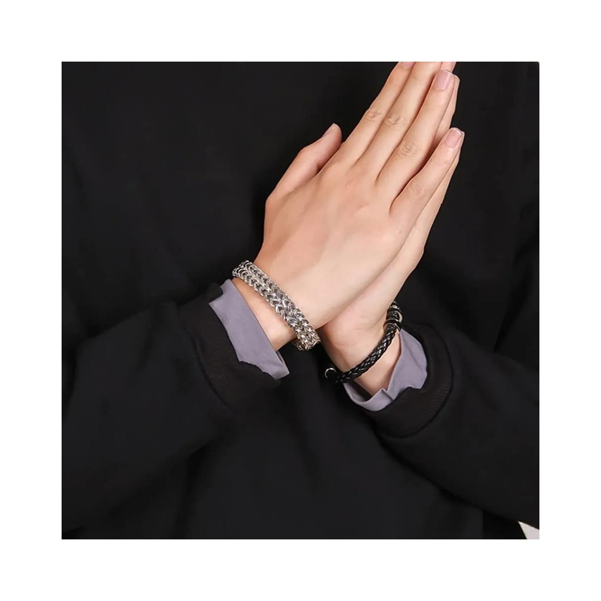 Pulsera Cubana Plata De Acero Inoxidable Hombre Con Doble Color 21cm image number null