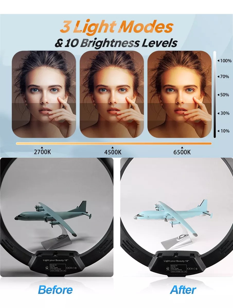 Aro De Luz Led Profesional 18 Pulgadas(45cm) Con 2.1m Tripie image number null