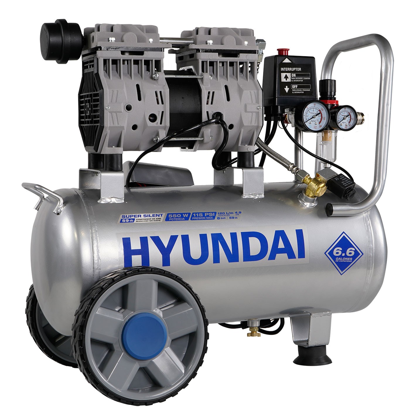 Compresor de Aire El&eacute;ctrico 0.75 Hp Hyundai 25 Litros 110v-60hz - HYK2525 image number null