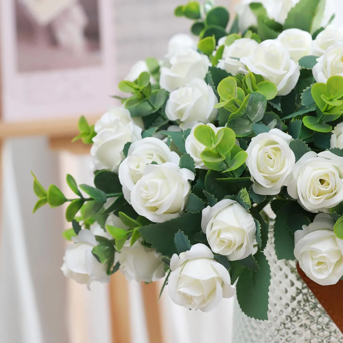 5 Ramos Flores Rose Artificiales Rama Decorativa 50 Flores Blanco image number null