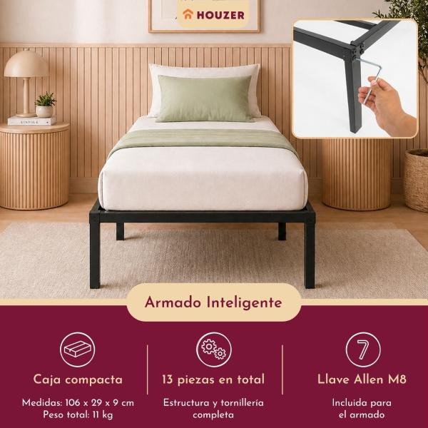 Base Cama Individual Plegable Acero Resistente 300kg Hogar Negro Houzer image number null