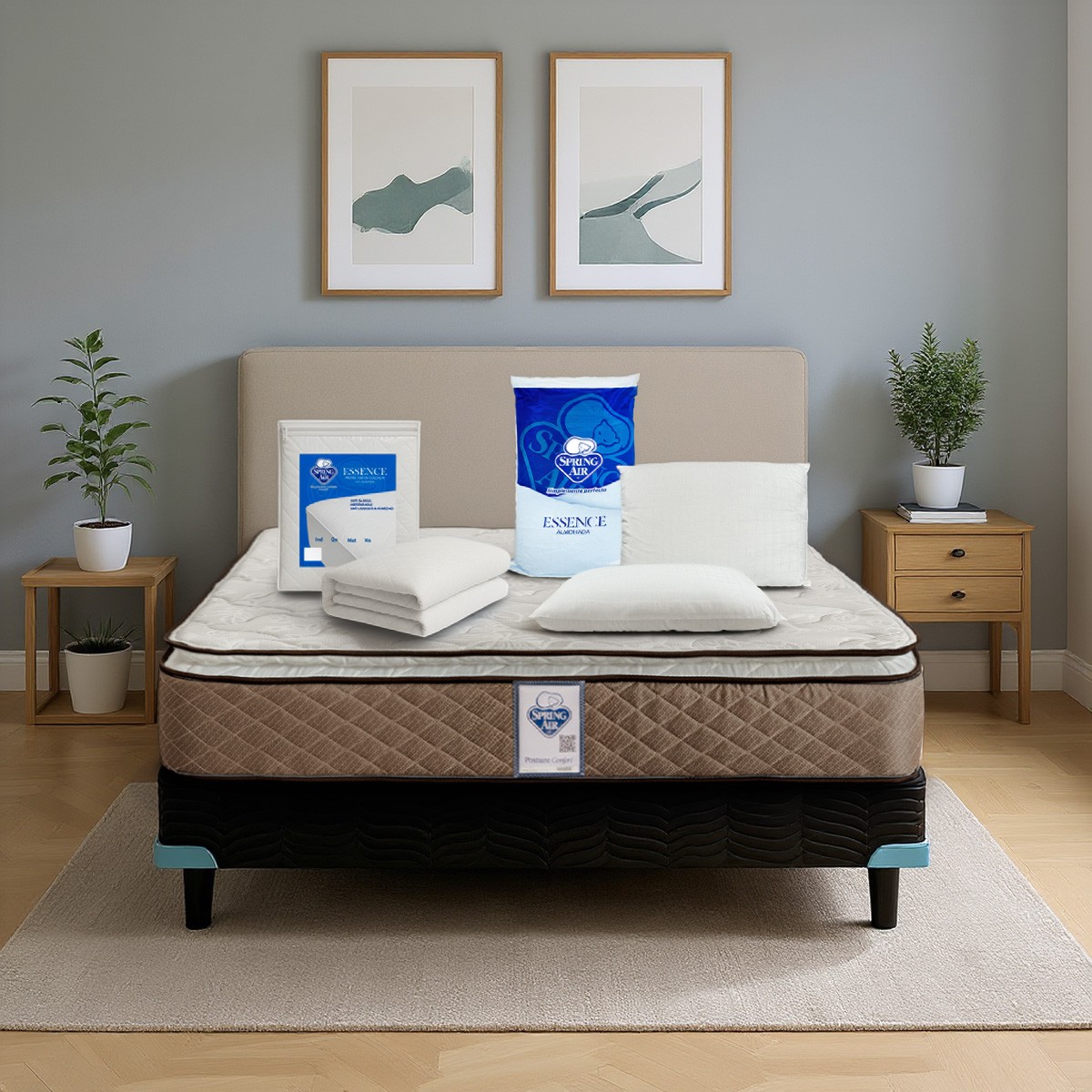 Spring Air Colch&oacute;n Individual Berkeley + Box + 2 Pack De 2 Almohadas Est&aacute;ndar Essence Peach Feel + Protector De Colch&oacute;n image number null