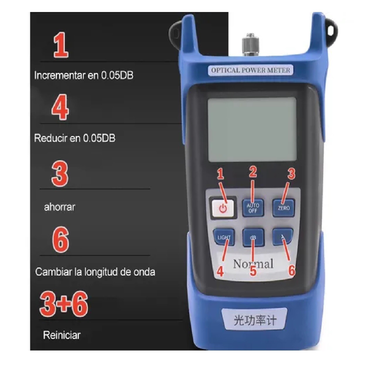 Medidor Potencia Fibra &Oacute;ptica Localiza Fallas Y L&aacute;mpara 10km Azul image number null