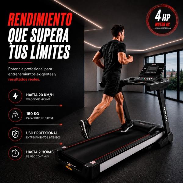 Caminadora Electrica 4HP Plegable 12 Programas MP3 USB Auxilar Motor AC 20 Km Inclinacion Automatica Centurfit Profesional image number null