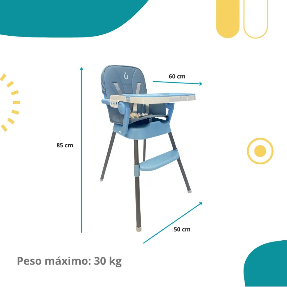 Silla Periquera Para Bebe Alta Plegable Portatil 3 En 1 Color Azul image number null