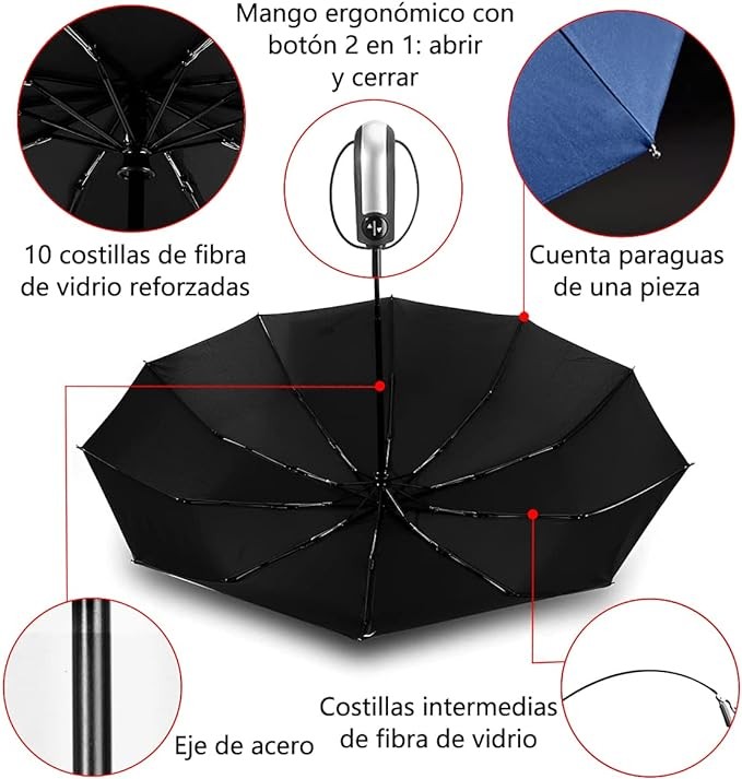 Salandens Paraguas,Sombrillas Para Lluvia Autom&aacute;tico,Encendido y Apagado Autom&aacute;tico,Paraguas Con 10 Varillas,Sombrilla Para Protecci&oacute;n Uv,Paraguas Para Lluvia Anti-Viento,Paraguas De Bolsillo. image number null