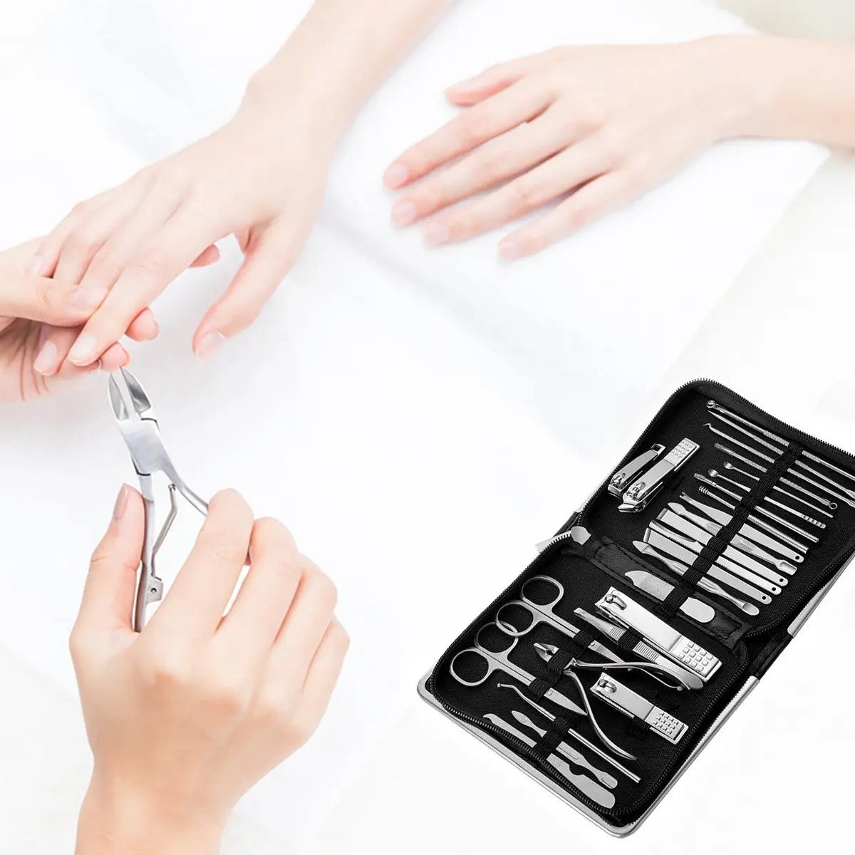 Set de Manicura y Pedicura 26 Piezas Acero Inoxidable Negro image number null
