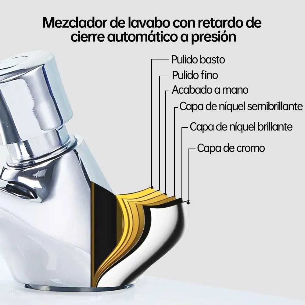 Mezcladora Monomando Para Lavabo Con Bot&oacute;n Push Llave Ba&ntilde;o Plata image number null