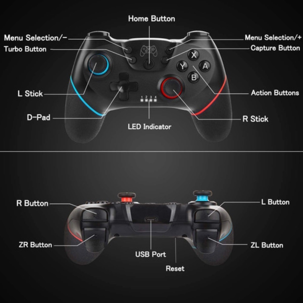 Control Inal&aacute;mbrico Mando Para Nintendo Switch Negro Azul Rojo image number null