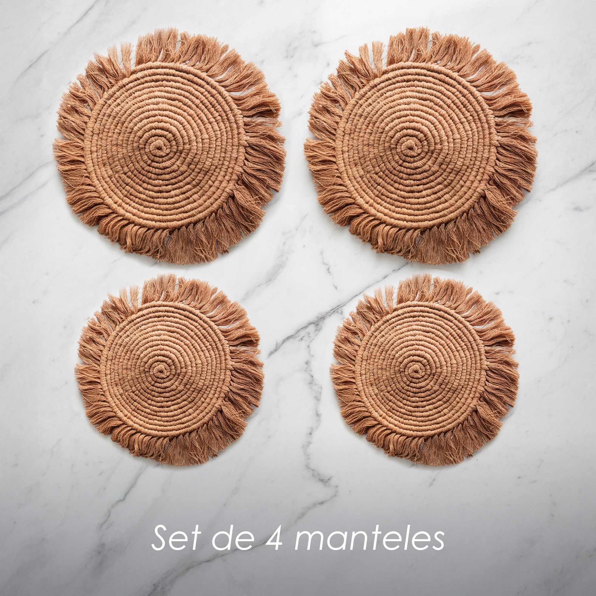 Ilios Innova | Paquete de 4 manteles estilo boho macram&eacute;, decorativos para m&uacute;ltiples espacios, 25 y 35 cm de di&aacute;metro. image number null