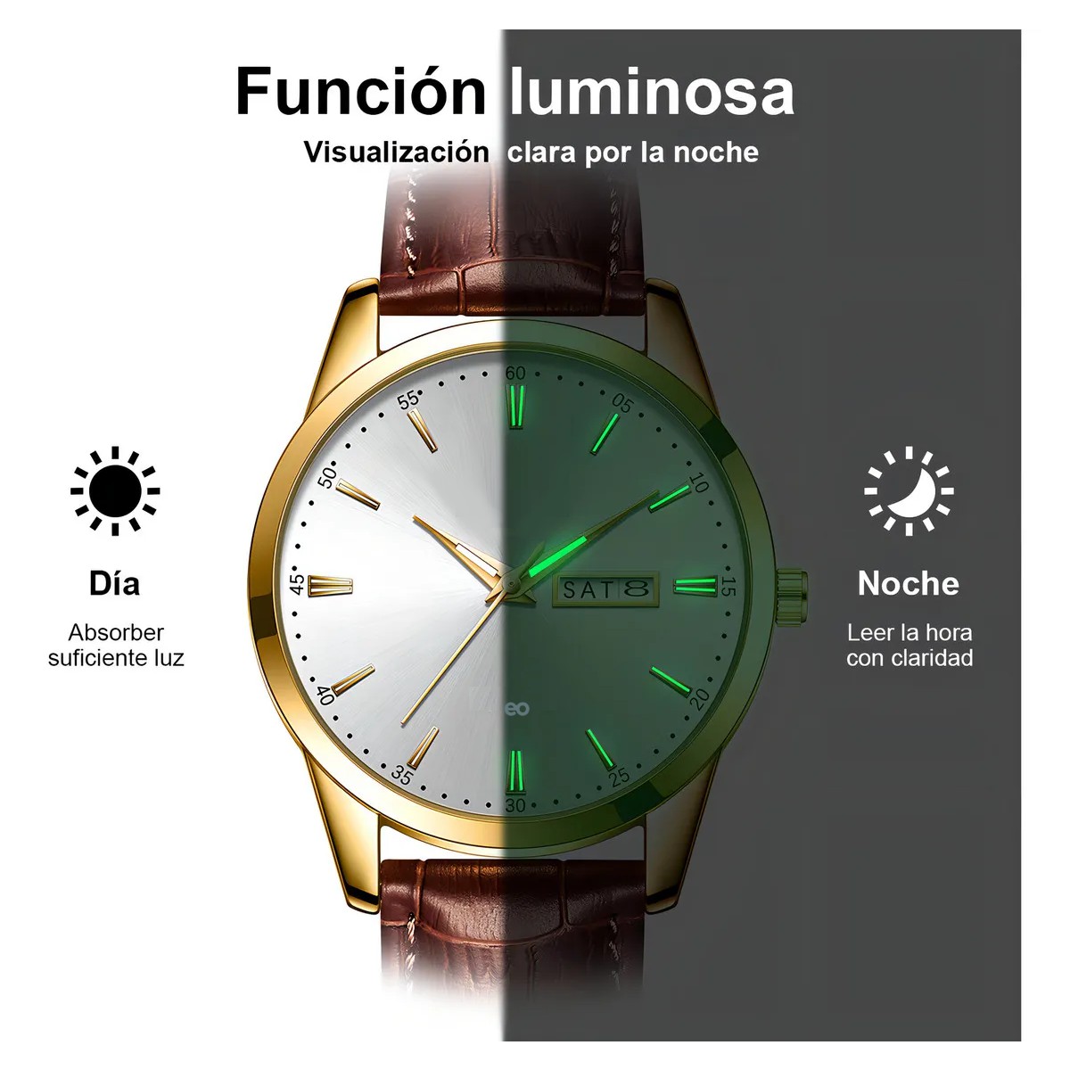 Reloj De Cuarzo Hombre Correa Marr&oacute;n Bisel Dorado Fondo Blanco image number null