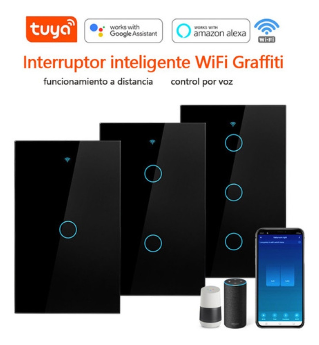 Interruptor De Luz De Pared Inteligente Wifi (2 V&iacute;as) Negro image number null