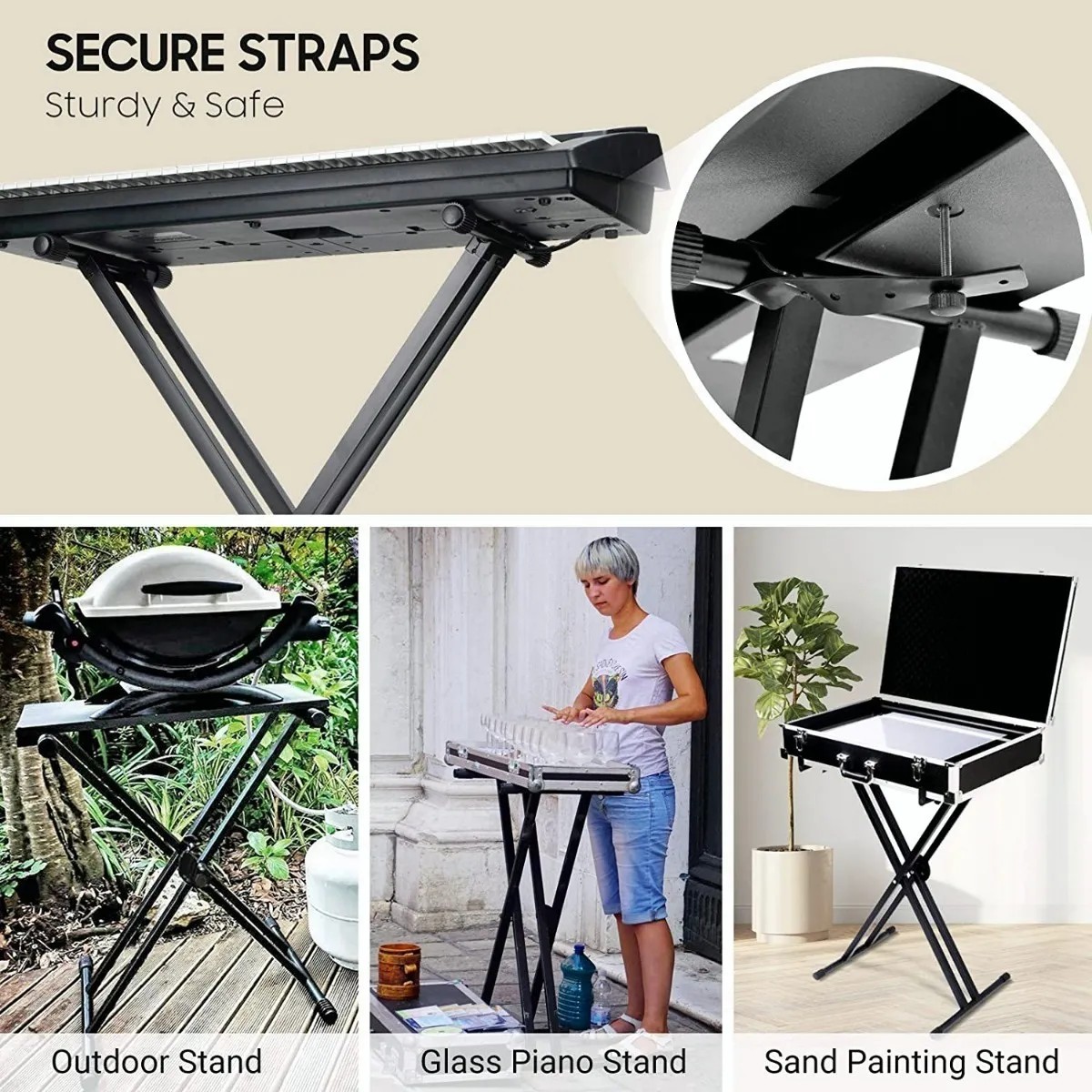 Soporte Base Stand para Teclado Profesional de Acero Inoxidable Plegable y Ajustable image number null