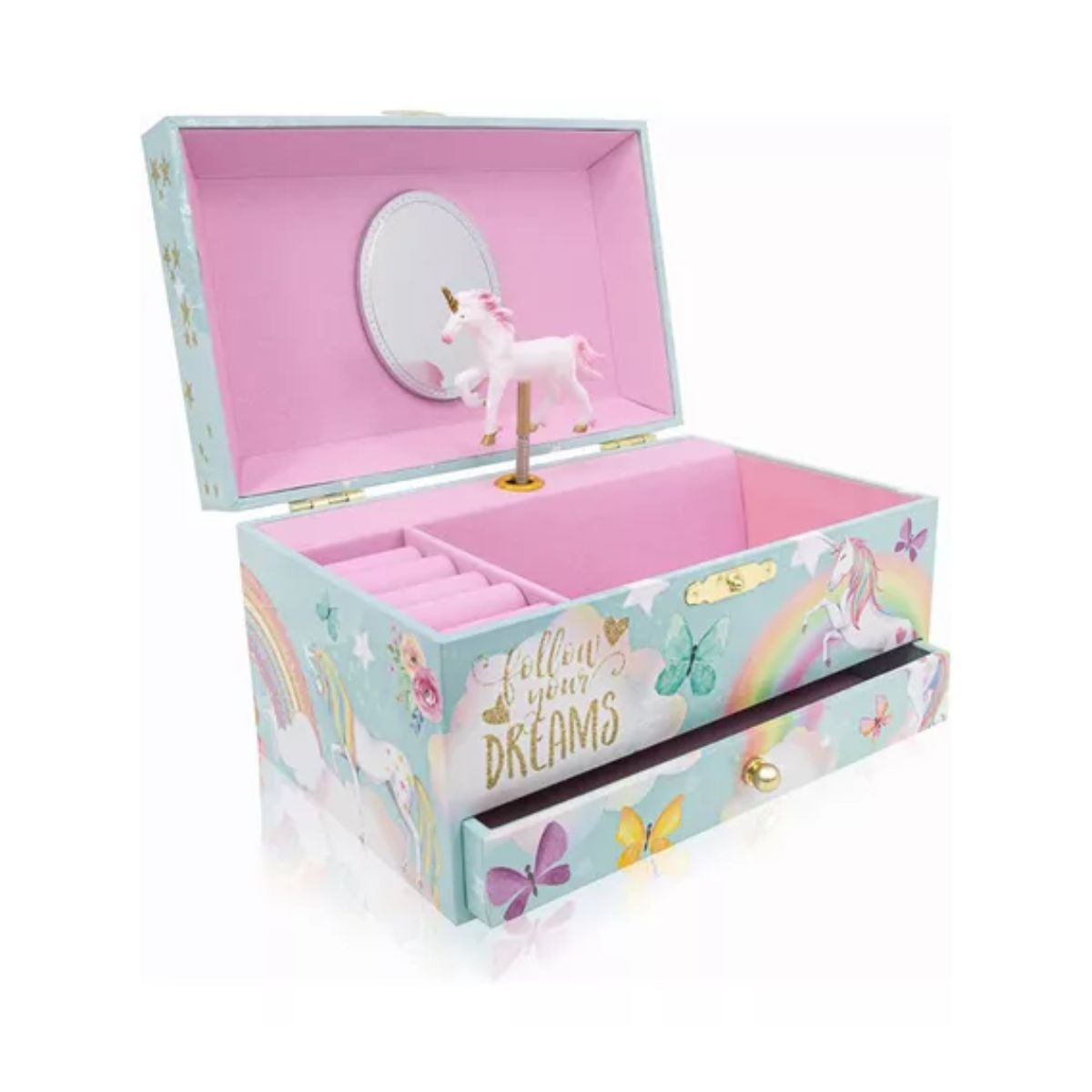 Unicornio Joyero Alhajeros Organizador Musical Ni&ntilde;a Azul Con Rosa image number null