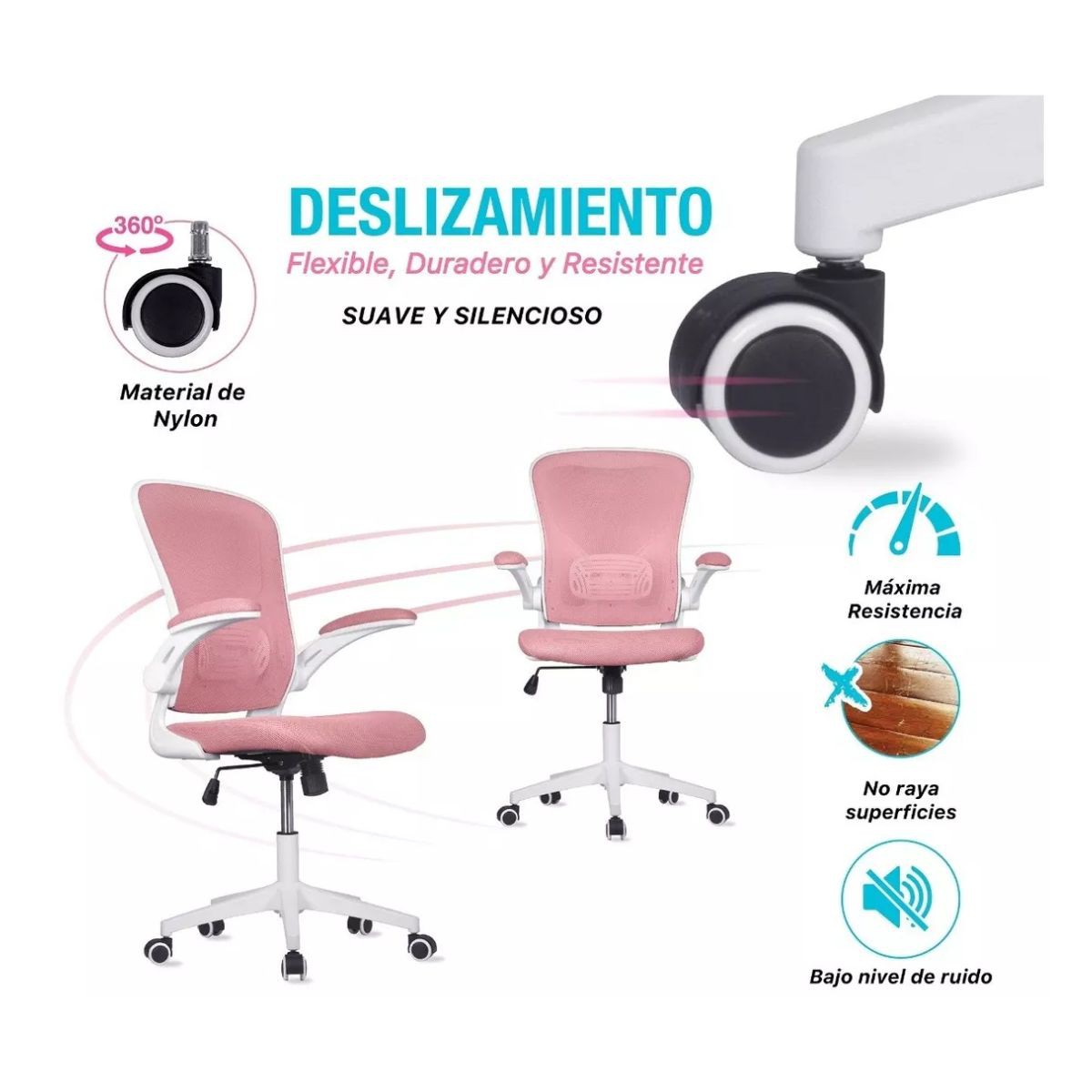 Silla Oficina Ejecutiva De Escritorio Ergon&oacute;mica Color Rosa P&aacute;lido image number null