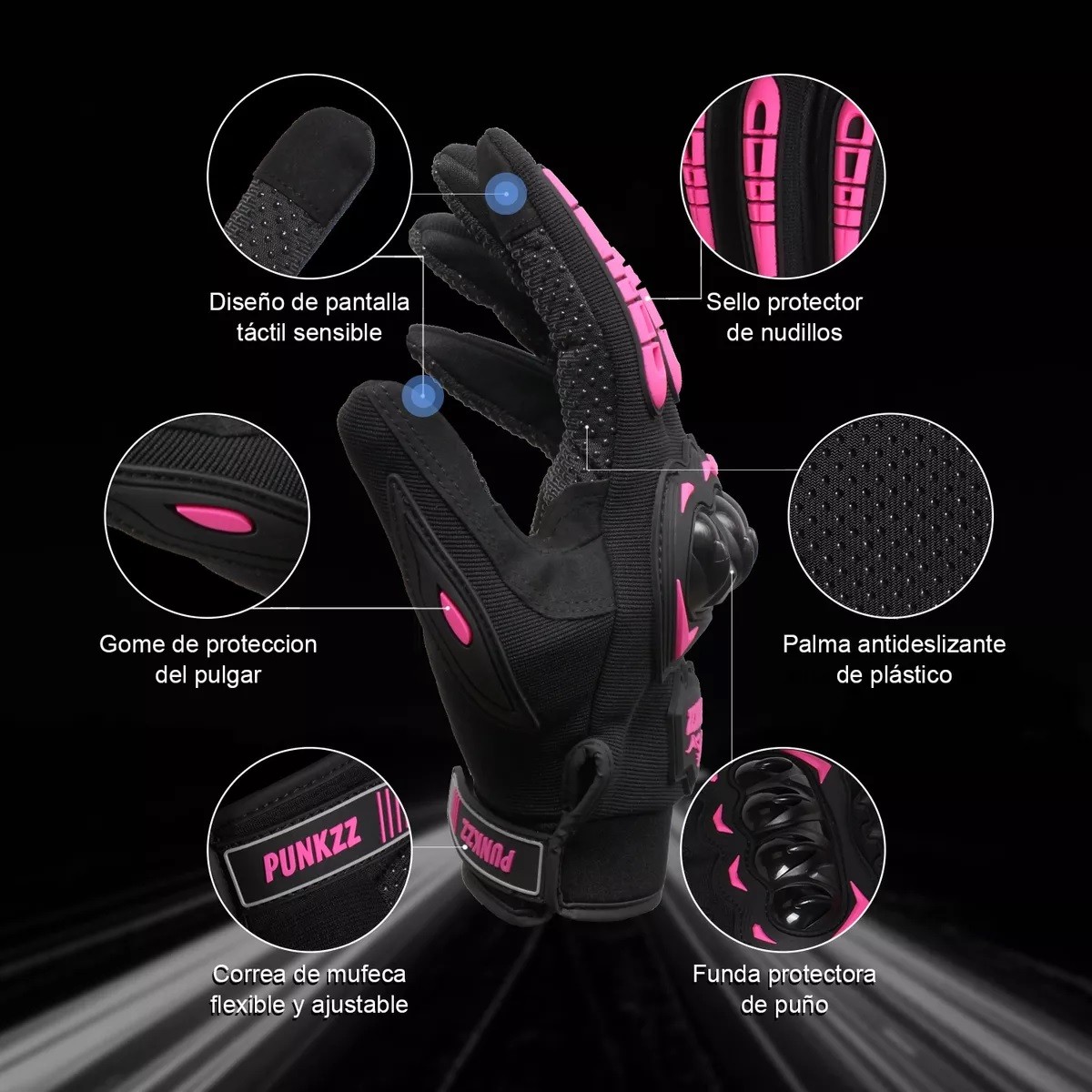 Guantes Proteccion Pantalla T&aacute;ctil De Dedo Para Motocicleta Rosa Talla XXL. image number null