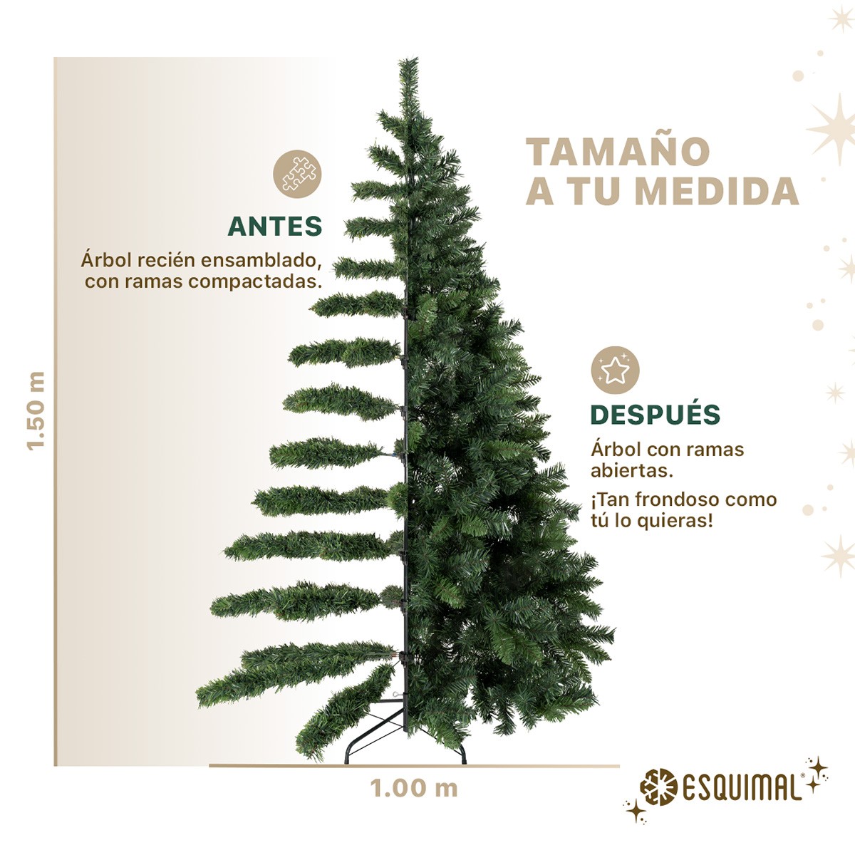 &Aacute;rbol de Navidad Cl&aacute;sico Frondoso 1.5m 530 Ramas Pino Navide&ntilde;o de Apariencia Natural (Verde). ESQUIMAL. image number null