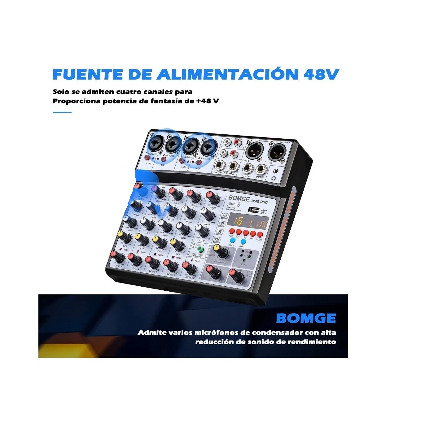 Audio Mezclador Bluetooth Usb Dsp (6 Canales) Negro image number null