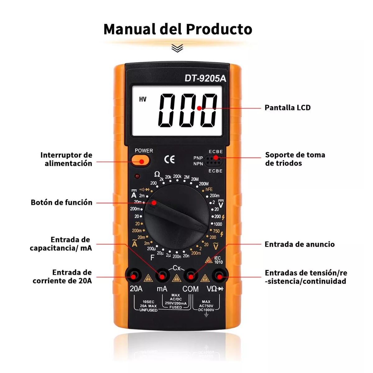 Multimetro Professional Digital Lcd Port&aacute;til Ac/dc Amarillo image number null